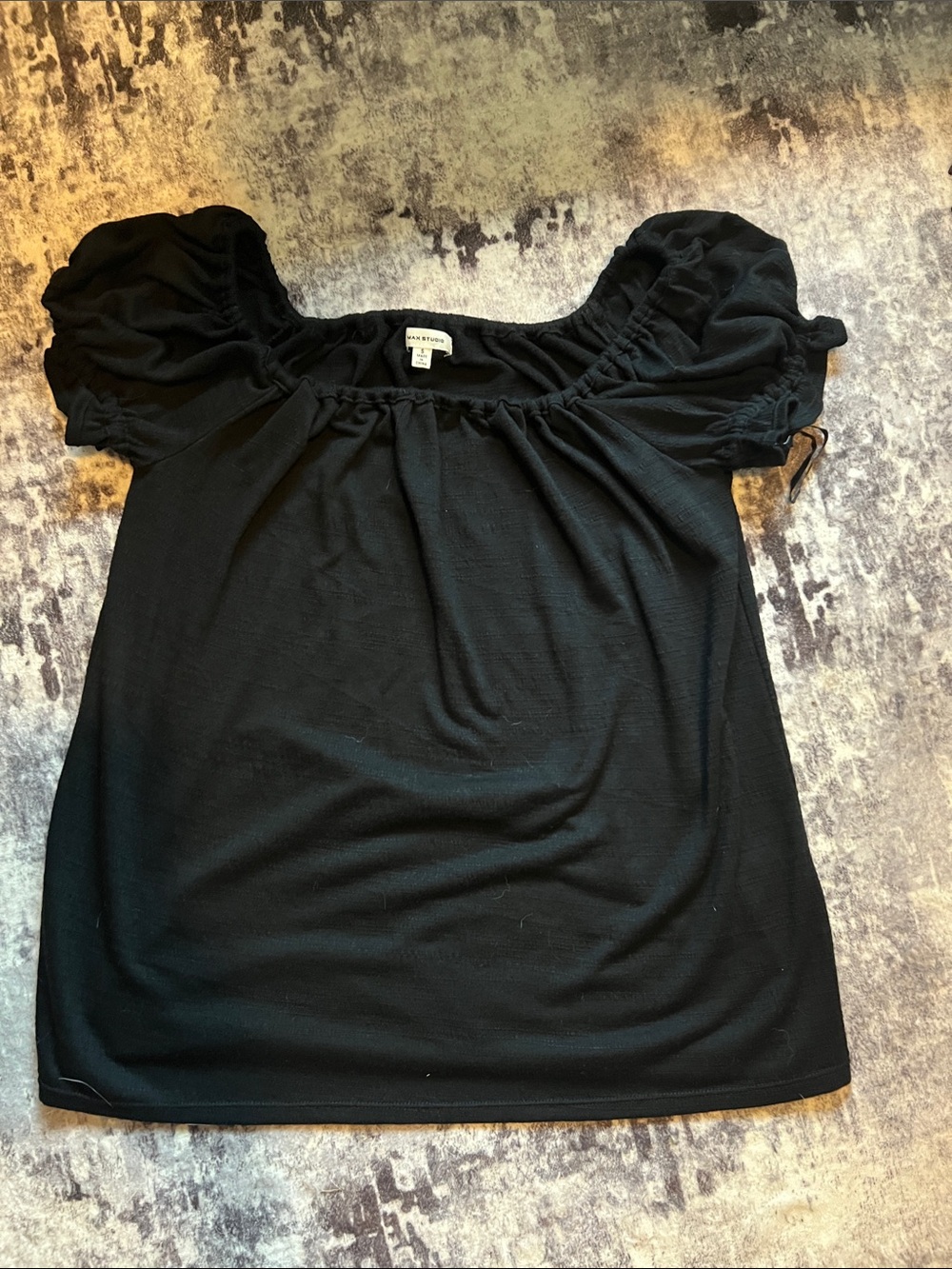 Max Studio Black Puff Sleeve Square-Neck Top